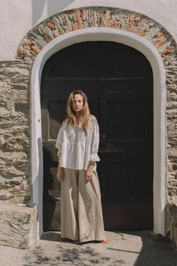 Zoe Textured Cotton Wide Leg Pants