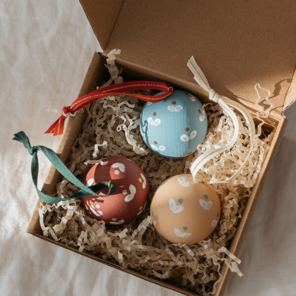 Hand-Painted Wooden Christmas Bauble Set