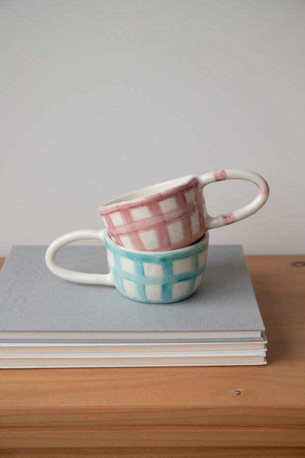 Terra Handmade Ceramic Mug - Checkered Blue