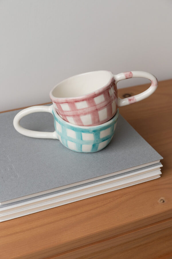 Terra Handmade Ceramic Mug - Checkered Blue