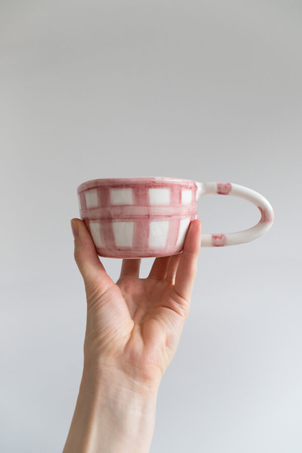 Terra Handmade Ceramic Mug - Checkered Pink