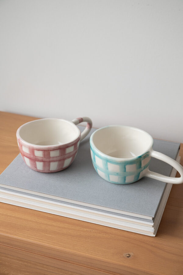 Terra Handmade Ceramic Mug - Checkered Blue