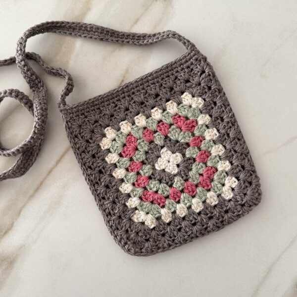 Granny Square Small Crochet Bag - Brown & Pink