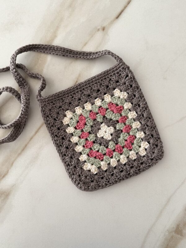 Granny Square Small Crochet Bag - Brown & Pink