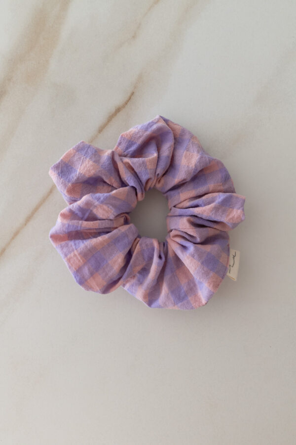 Zoe Textured Cotton Scrunchie - Gingam Lilac