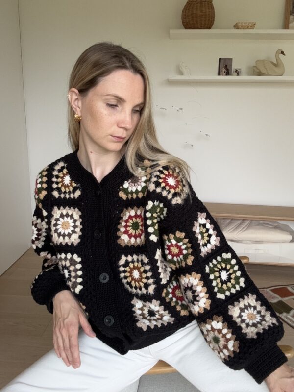 Black Granny Square Crochet Cardigan Jacket
