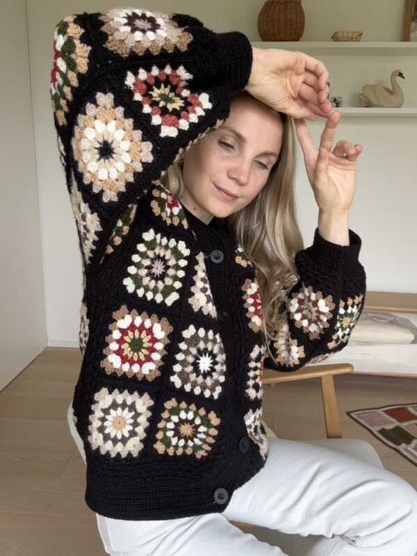 Black Granny Square Crochet Cardigan Jacket