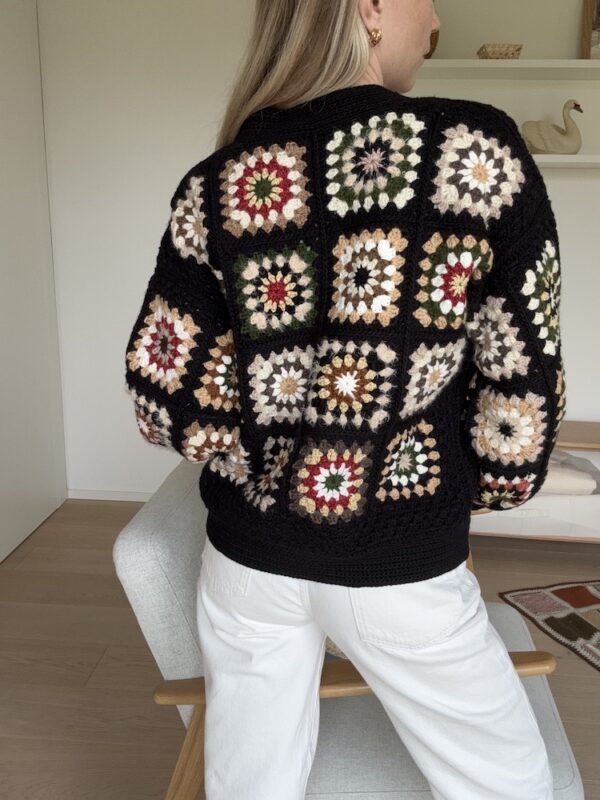 Black Granny Square Crochet Cardigan Jacket