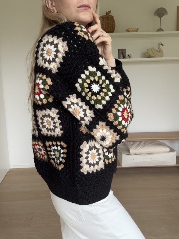 Black Granny Square Crochet Cardigan Jacket