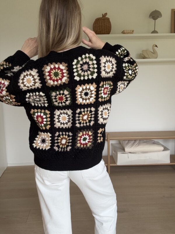 Black Granny Square Crochet Cardigan Jacket