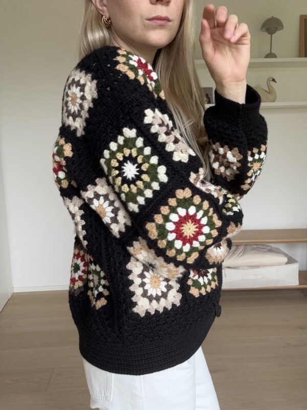 Black Granny Square Crochet Cardigan Jacket