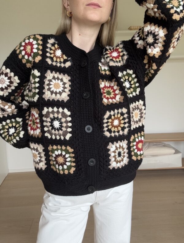 Black Granny Square Crochet Cardigan Jacket