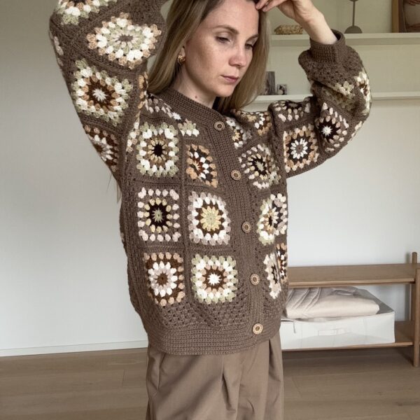 Brown Granny Square Crochet Cardigan Jacket