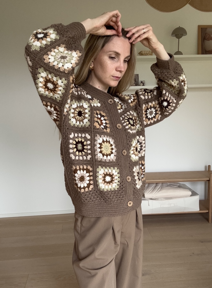 Brown Granny Square Crochet Cardigan Jacket