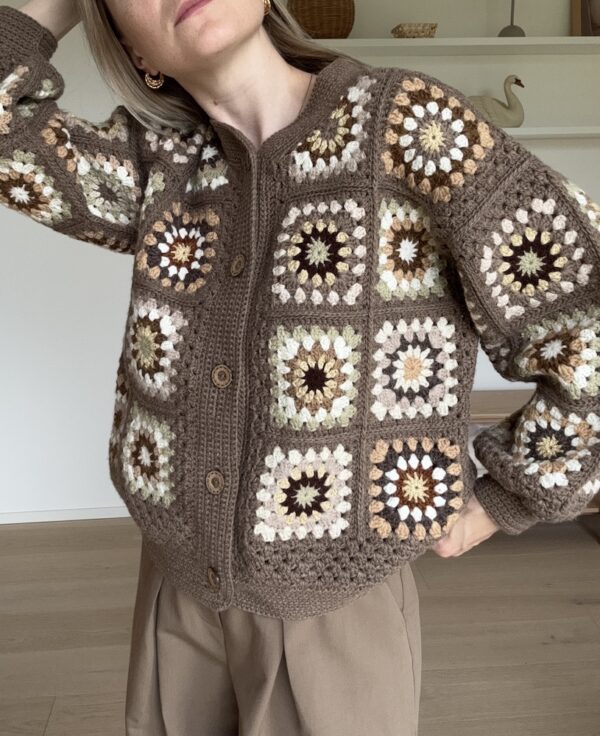Brown Granny Square Crochet Cardigan Jacket