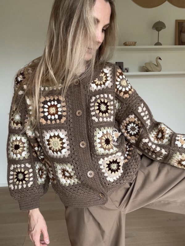 Brown Granny Square Crochet Cardigan Jacket