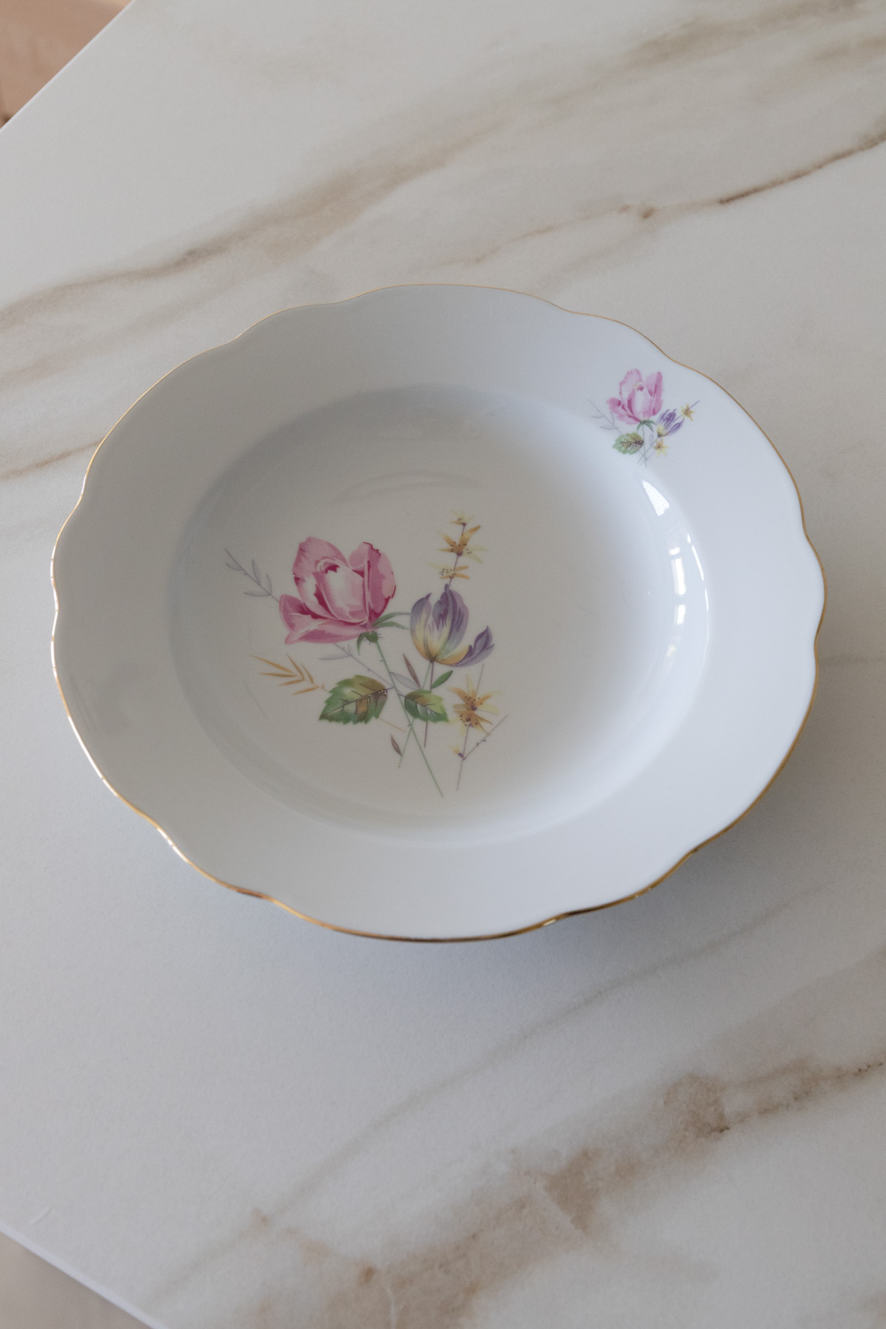 Vintage Porcelain Floral Deep Plate