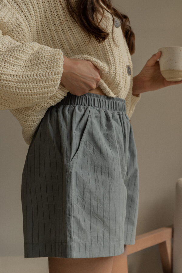 Zoe Textured Cotton Shorts - Striped Blue