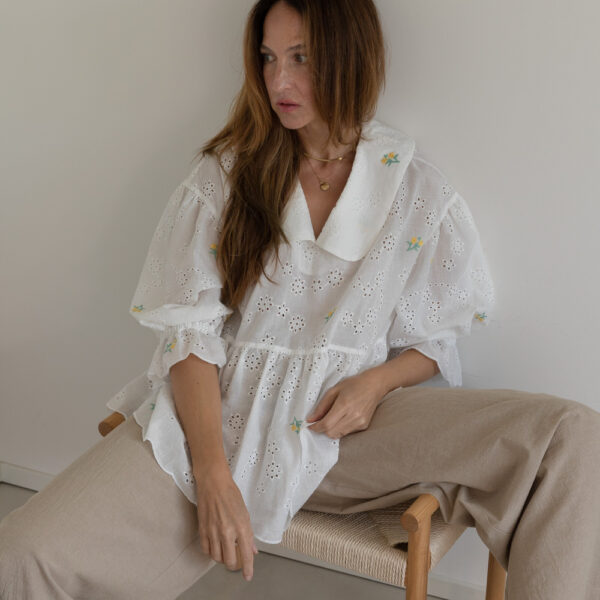 Zoe Lace Embroidery Cotton Blouse