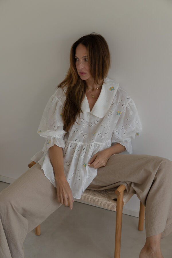 Zoe Lace Embroidery Cotton Blouse