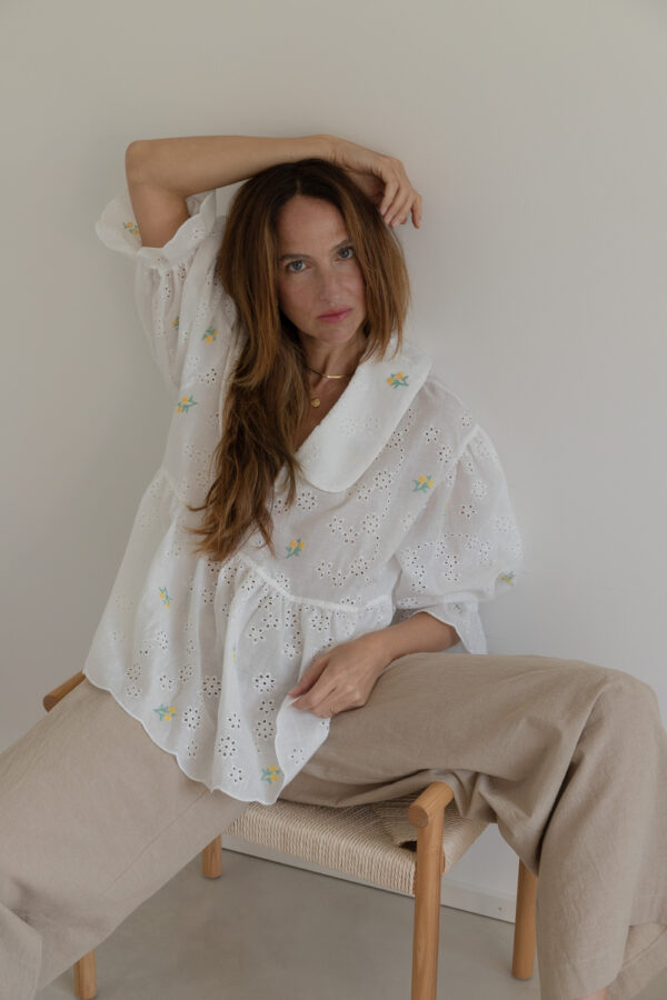 Zoe Lace Embroidery Cotton Blouse