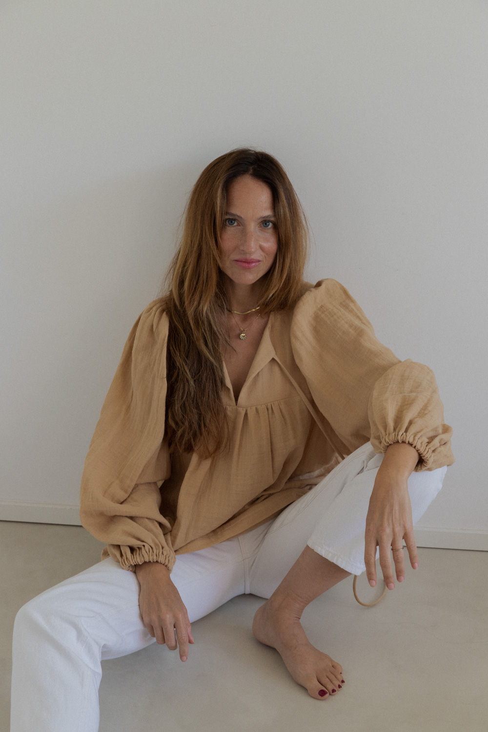 Zoe Muslin Cotton Puff Sleeve Blouse - Caramel