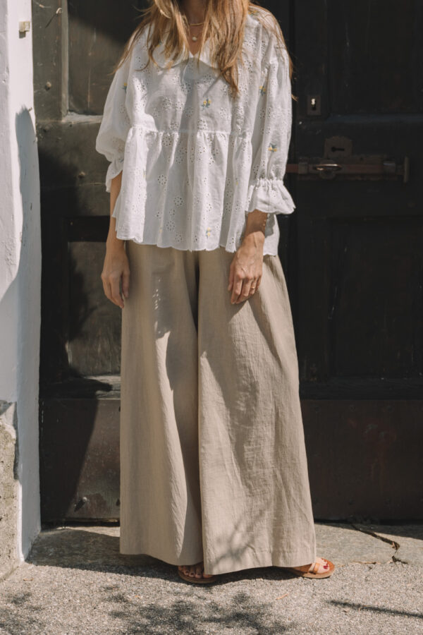 Zoe Textured Cotton Wide Leg Pants