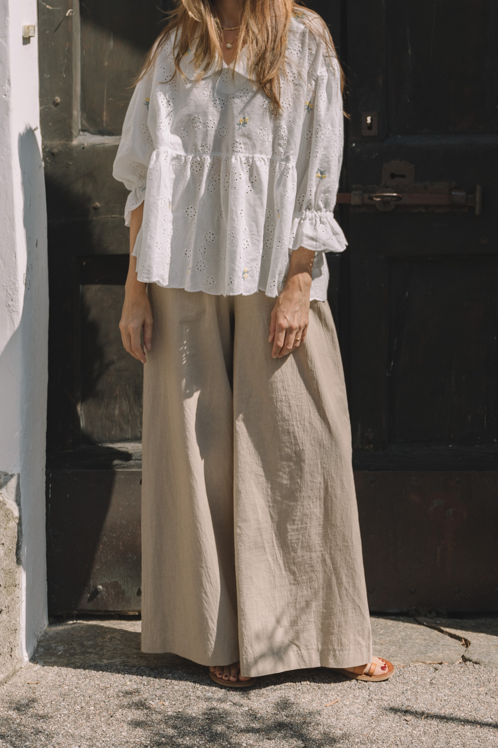 Zoe Textured Cotton Wide Leg Pants