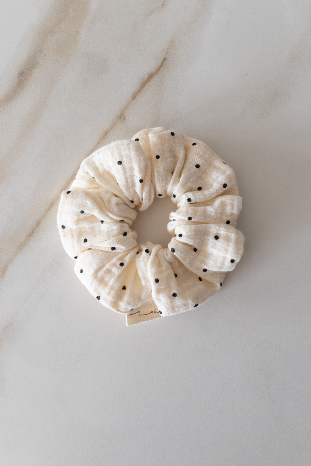 Zoe Muslin Cotton Scrunchie - Cream Polka Dot